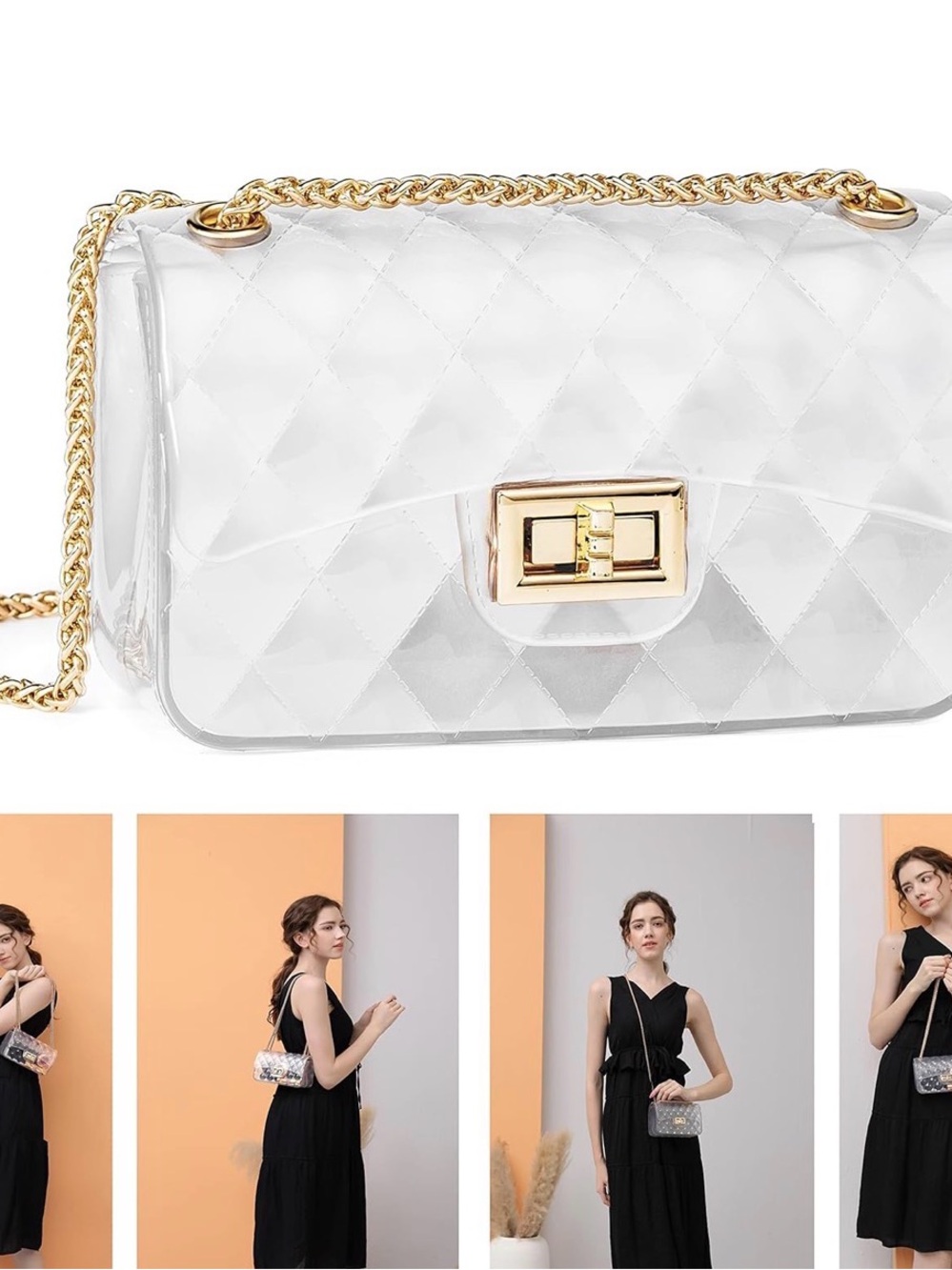 Classic Clear Quilted Chain Shoulder Bag-Concert-Sport Event-